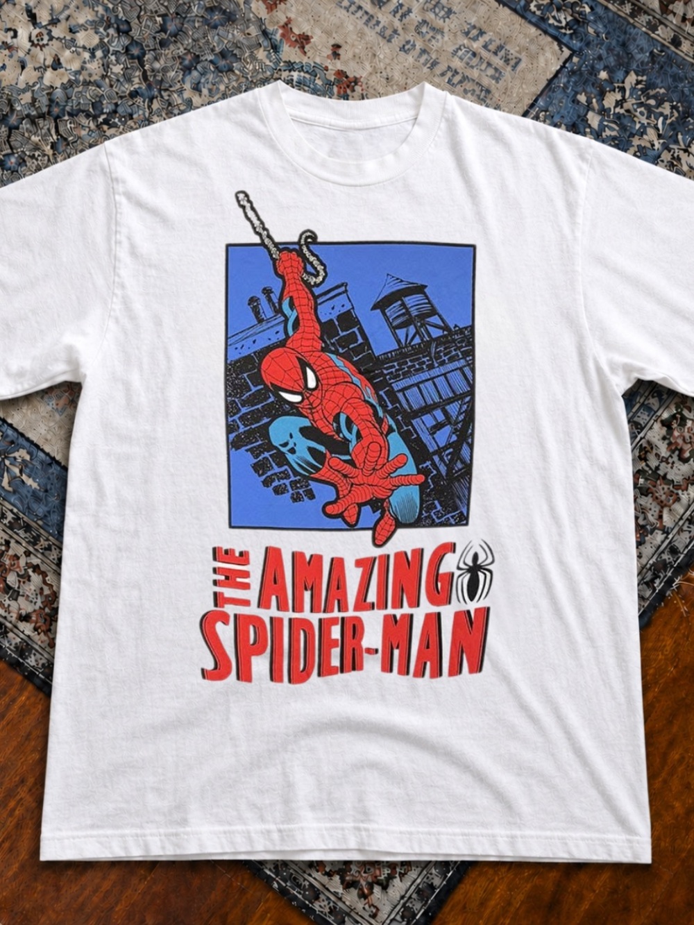 Gildan White The Amazing Spider Graphic Tee with Red & Blue Print